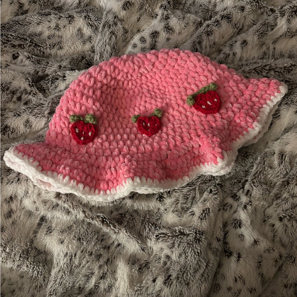 Unisex crochet strawberry hat